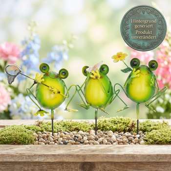 3er Set Schöne Gartenstecker Frösche dick ca. 85 cm - Gartendekoration